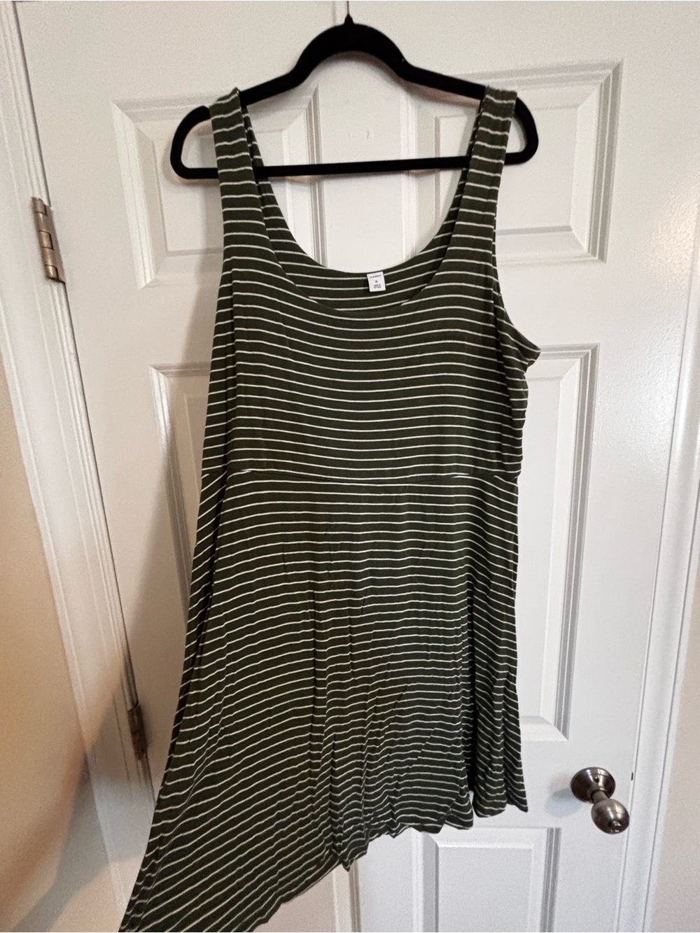 Old Navy Olive Green and White Striped Midi Tank Dress